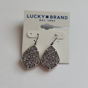 Lucky Brand Silver Tone Black Geode Earrings NWT